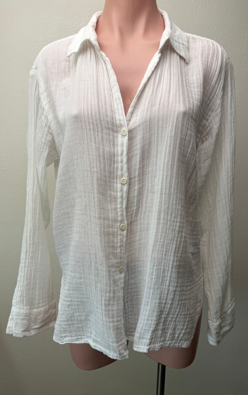 Michael Stars White Cotton Gauze Button Shirt Women M